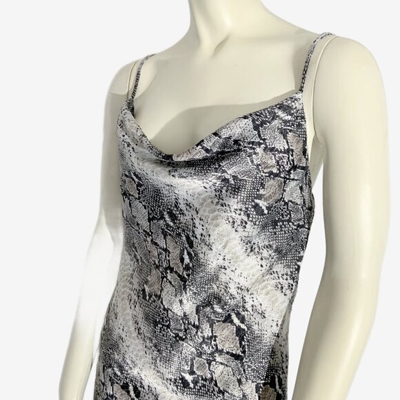 Vintage Y2K Satin Snakeskin Print Slip Dress with Cowl Neckline / Medium-Large - Picture 4 of 10